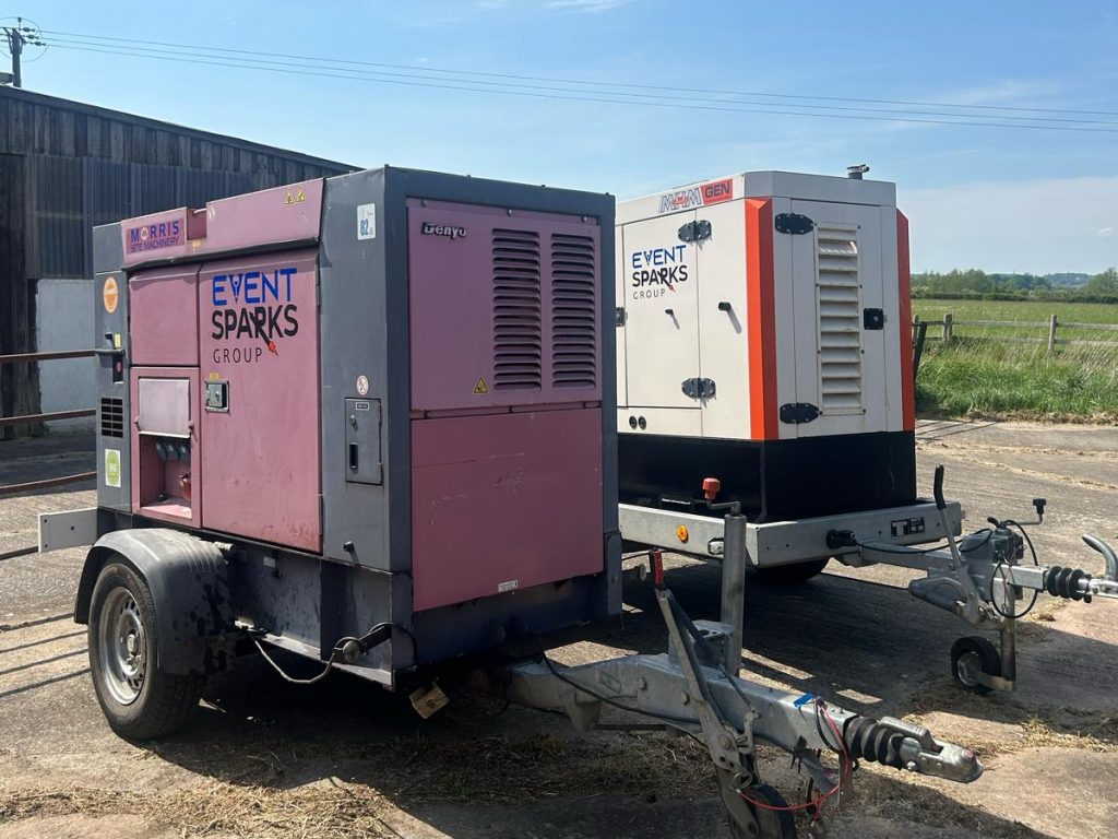 37kva and 60kva road tow generators next to eachother for an event