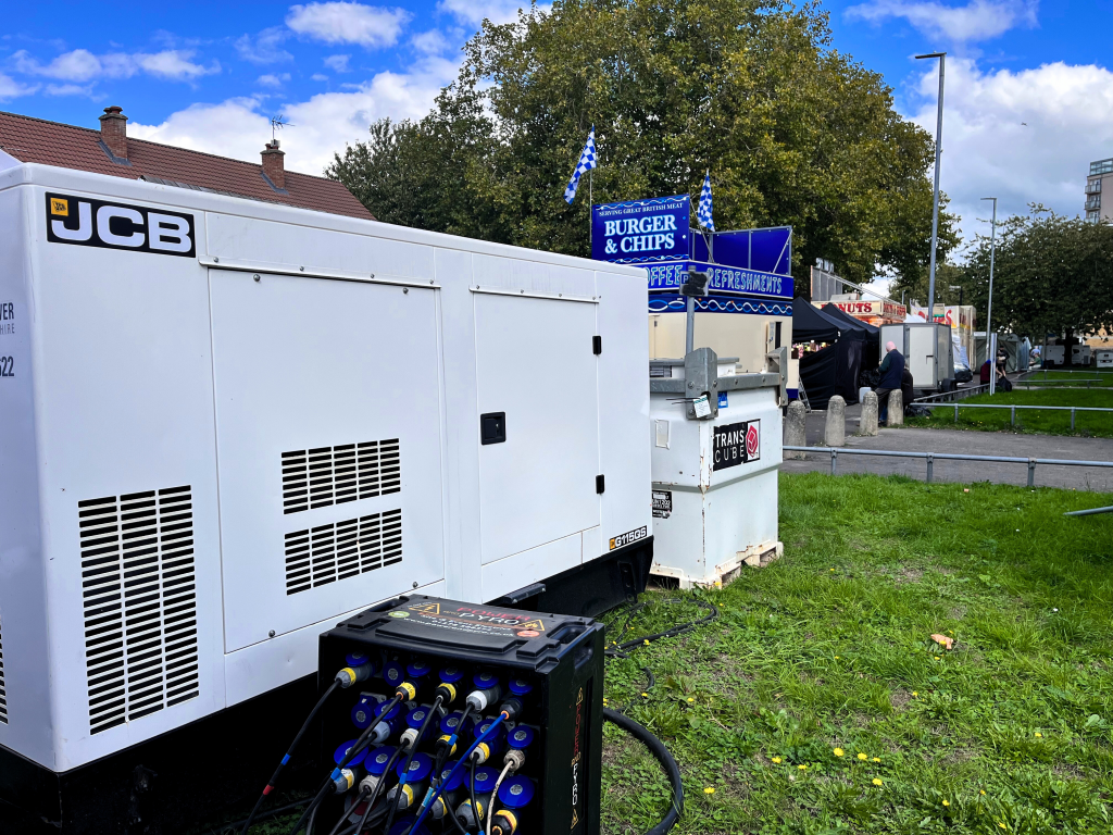 100kva generator with a bulk fuel tank powering Bridgwater street fair