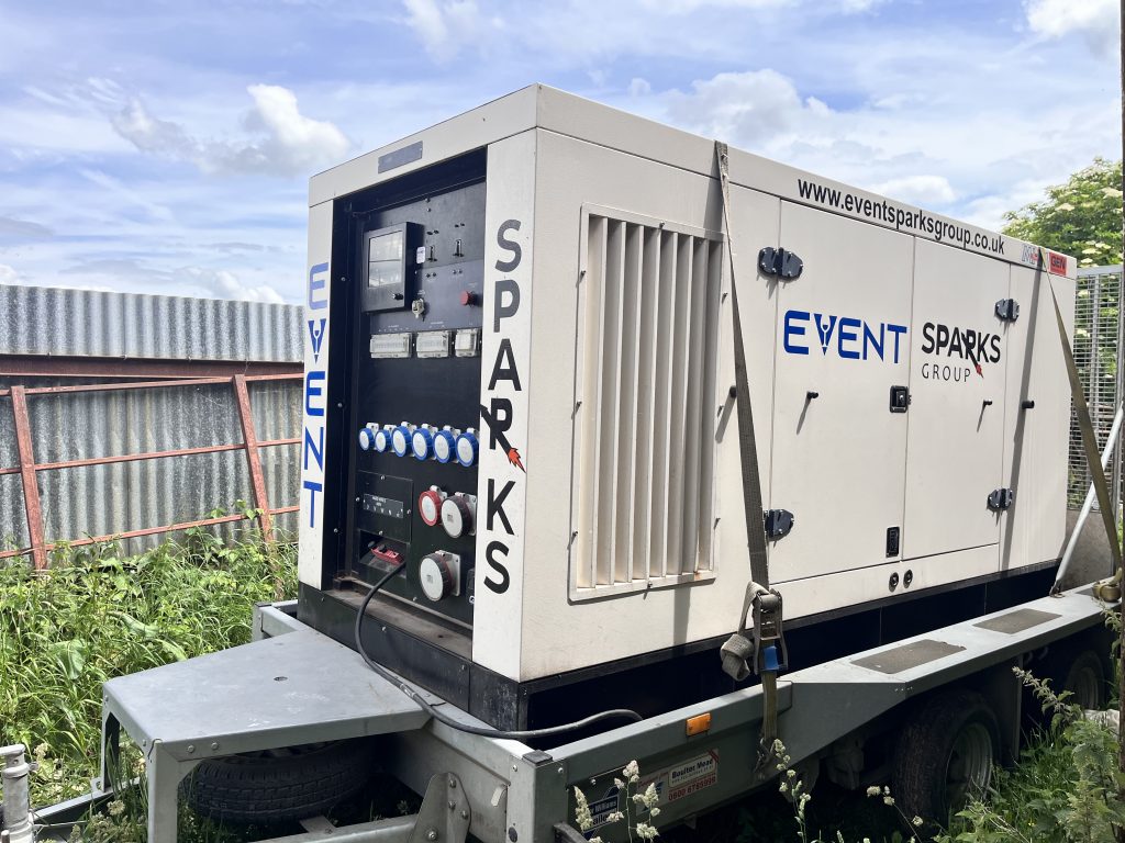 160kva MHM generator branded with Event Sparks on the front and side, supporting WARAG revival festival 2025